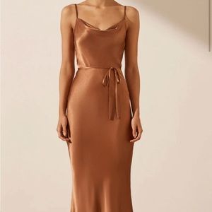 Shona Joy La Lune Bias Cowl Midi Dress in Almond